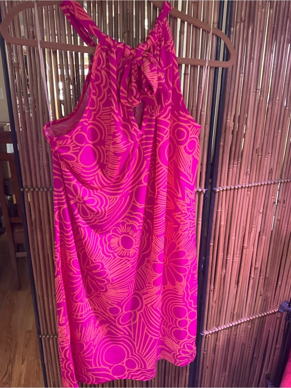 Trina Turk Hot Pink and Orange Floral Halter Dress - Picture 3 of 4